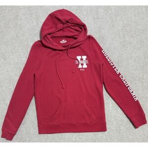 Hollister Hoodie Mens Medium Red Pullover California Logo Graphic Sweatshirt USA